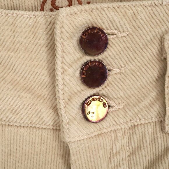 Bebe Pants Womens 25 Waist Beige Stretch Corduroy Ankle Crop Low Rise Pockets - Picture 7 of 15